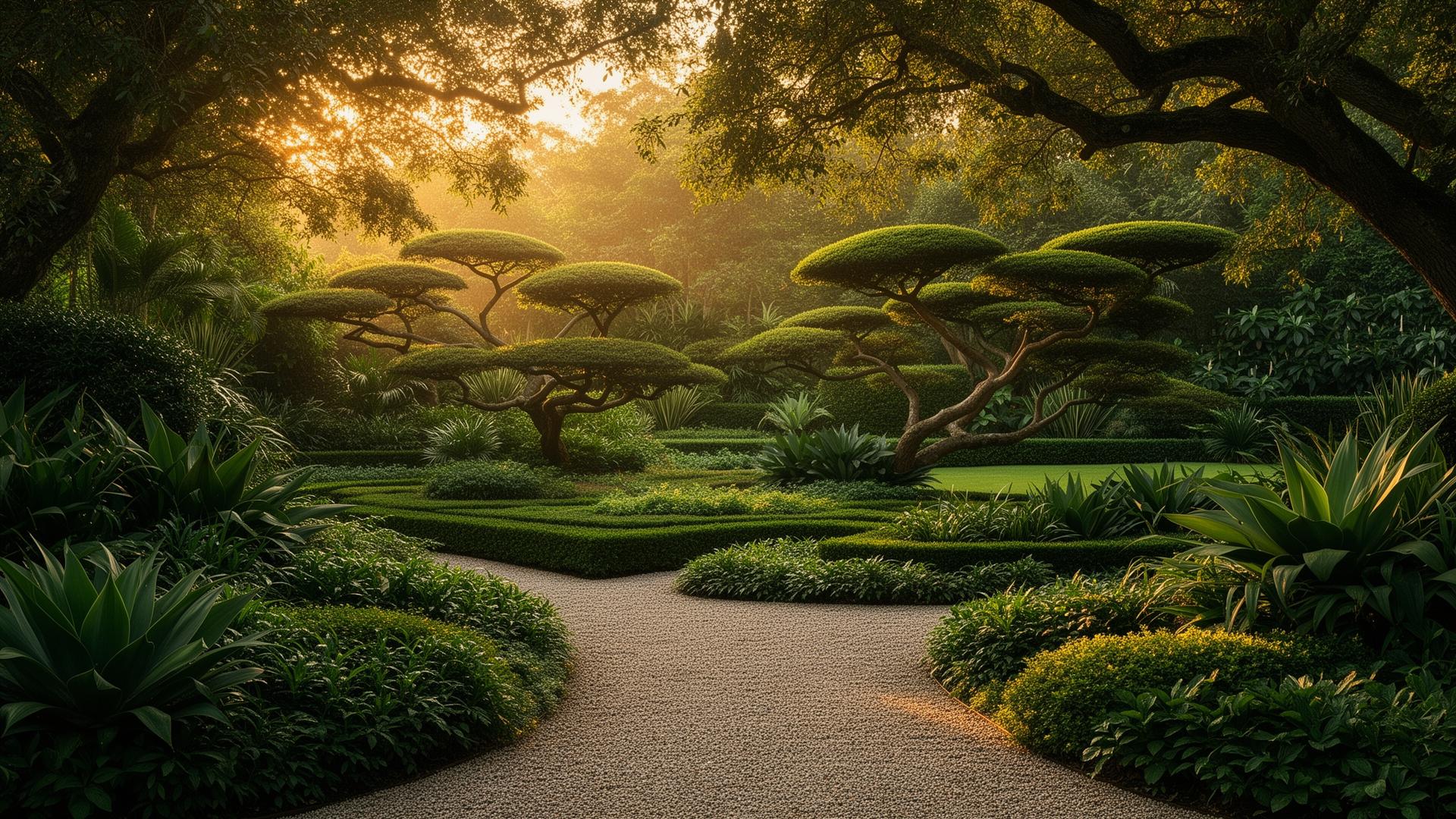 Jardín de autor al atardecer